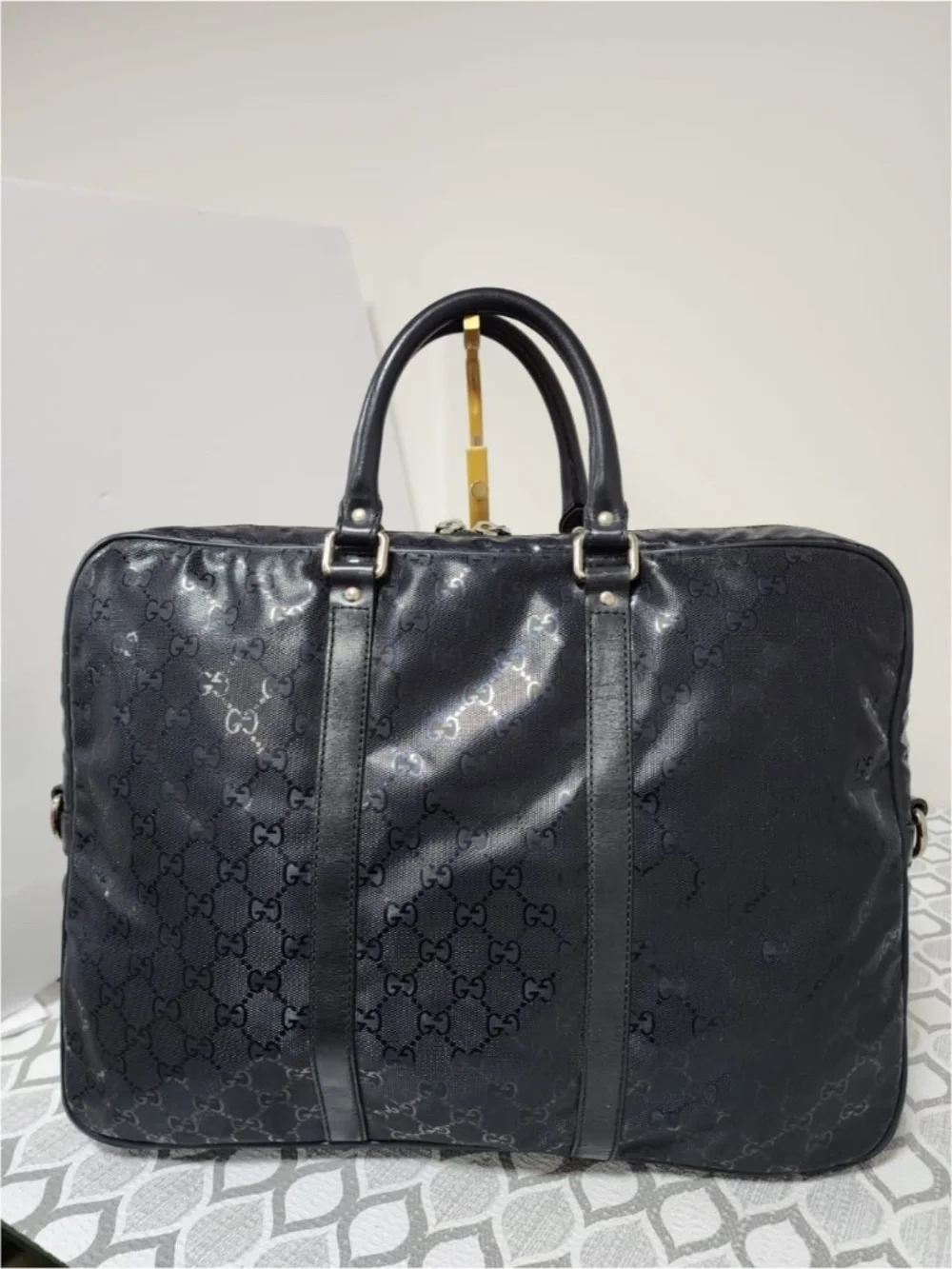 Authentic Gucci GG Imprimé Briefcase/Laptop Bag Navy Blue